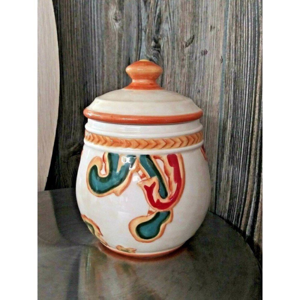 NWOB Fitz & Floyd Jar w/lid porcelain Carissa Paisley Container multicolor 5.5"